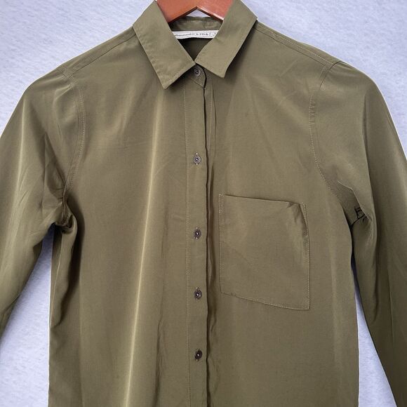 Abercrombie & Fitch Dress Women S Green Button Up Roll Tab Sleeve Casual Preppy - Picture 9 of 15